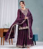Purple Chinnon Kurta Set for Women