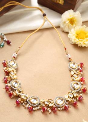 Multicolored Kundan Necklace Set with Earrings and Maang Tikka 8