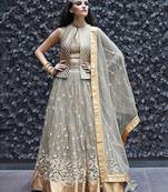 Grey Embroidery Zari Work Net Lehenga Blouse & Jacket