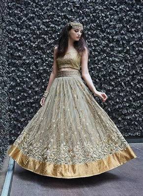 Grey Embroidery Zari Work Net Lehenga Blouse & Jacket 3
