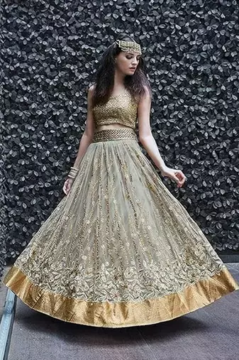 Grey Embroidery Zari Work Net Lehenga Blouse & Jacket