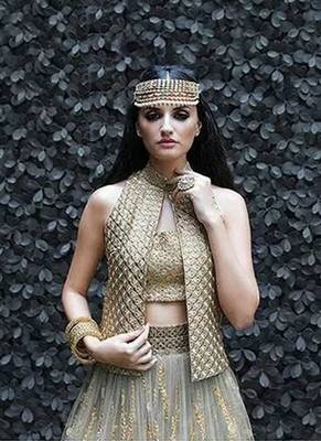 Grey Embroidery Zari Work Net Lehenga Blouse & Jacket 4