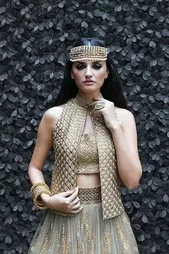 Grey Embroidery Zari Work Net Lehenga Blouse & Jacket