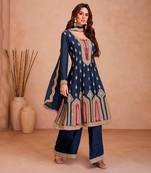 Blue Chinon Palazzo Suit for Women