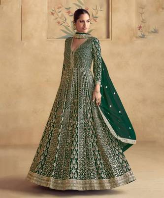 Green Velvet Anarkali Gowns Set 1