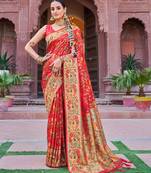Red Soft Silk blend Banarasi Saree With Blouse