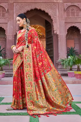 Red Soft Silk blend Banarasi Saree With Blouse