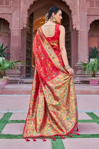 Red Soft Silk blend Banarasi Saree With Blouse