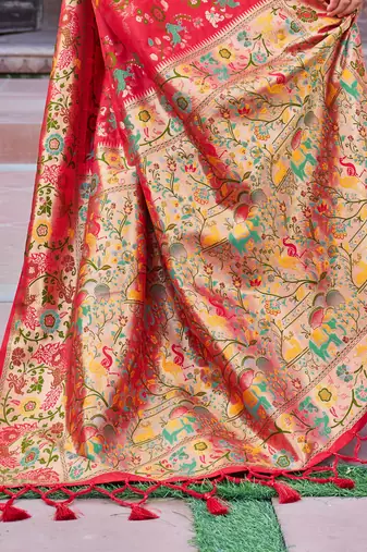 Red Soft Silk blend Banarasi Saree With Blouse