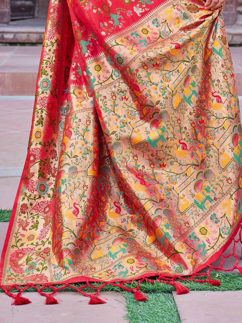 Red Soft Silk blend Banarasi Saree With Blouse