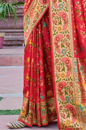 Red Soft Silk blend Banarasi Saree With Blouse