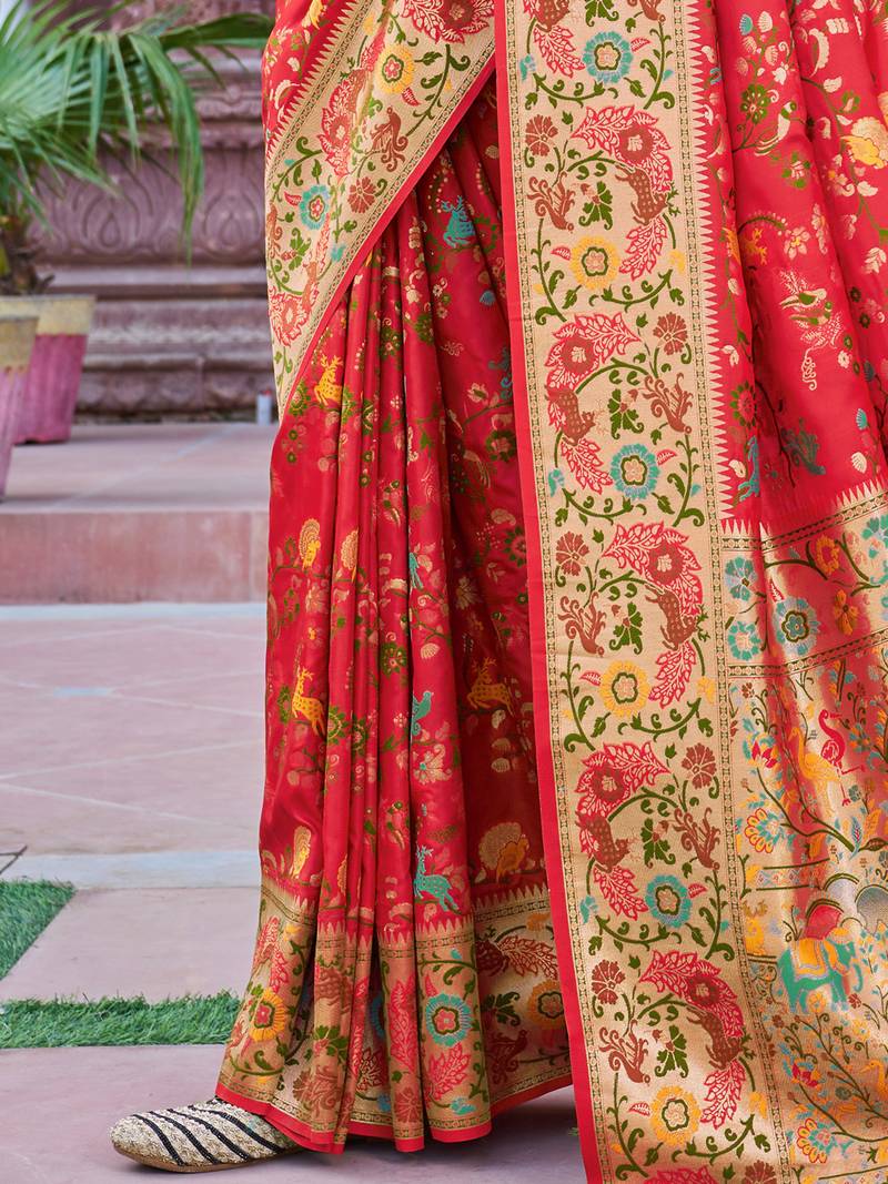 Red Soft Silk blend Banarasi Saree With Blouse