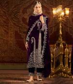 Purple Viscose Velvet Kurta Set