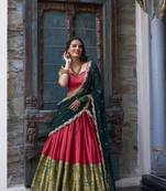 red Narayan Pattu With Zari Weaving Work Lehenga Choli