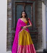 mustard Narayan Pattu With Zari Weaving Work Lehenga Choli