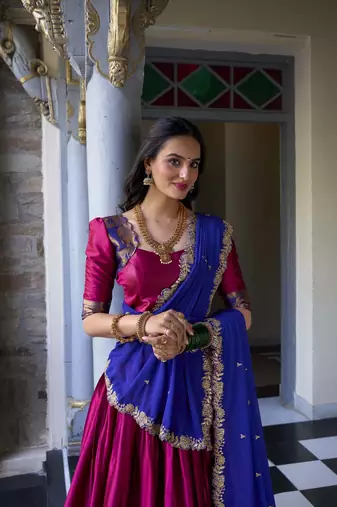 pink Narayan Pattu With Zari Weaving Work Lehenga Choli