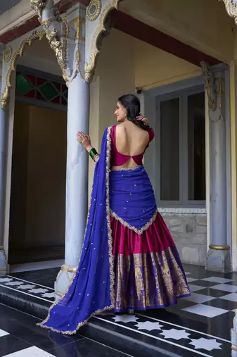 pink Narayan Pattu With Zari Weaving Work Lehenga Choli
