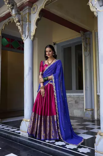 pink Narayan Pattu With Zari Weaving Work Lehenga Choli