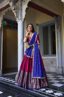 pink Narayan Pattu With Zari Weaving Work Lehenga Choli 6