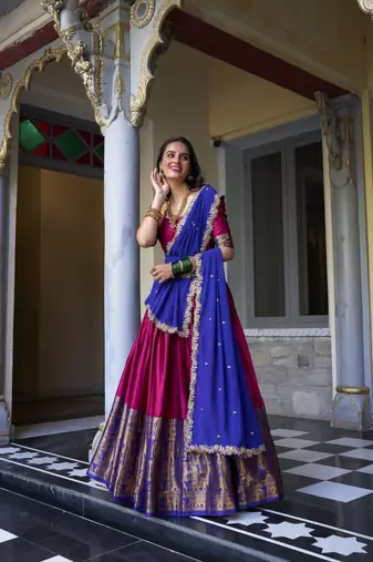 pink Narayan Pattu With Zari Weaving Work Lehenga Choli