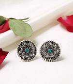 Oxidized Silver Earrings with Green Stone