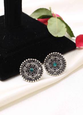 Oxidized Silver Earrings with Green Stone 6