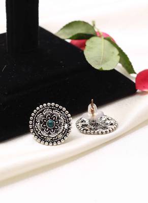 Oxidized Silver Earrings with Green Stone 7