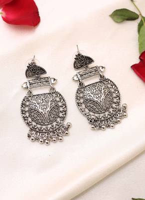 Oxidised Long Earrings With Hanging Beads 6