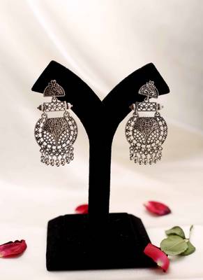 Oxidised Long Earrings With Hanging Beads 1