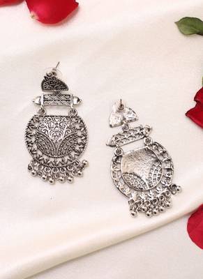 Oxidised Long Earrings With Hanging Beads 7