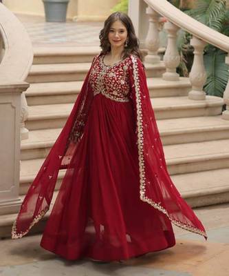 Red sequins & zari embroidered work anarkali set 1