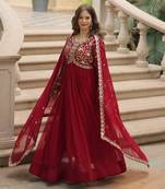 Red sequins & zari embroidered work anarkali set