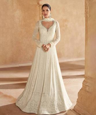 White georgette sequins kurta with pant & dupatta 1
