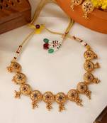 Round Gold Plated Necklace Set With Circular Earrings
