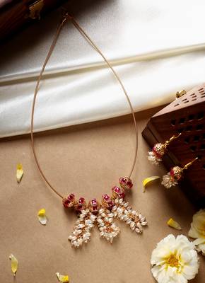 Invisible Necklace Set with Ball Accents and Pearl Danglers 7