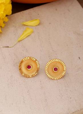 Gold Studs with Circular Design and Pink Stone 7