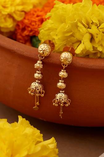 Gold Dangler Earrings with Ball-Shaped Accents