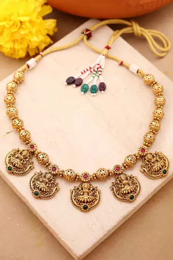 Ball Chain Necklace Set with Gold Motifs