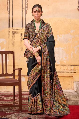 Black poly viscose art silk pashmina saree