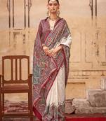 White poly viscose art silk pashmina saree