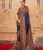 Navy blue poly viscose art silk pashmina saree