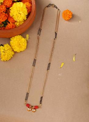 Golden And Black Beads Mangalsutra Long With Double Vati Tali 6