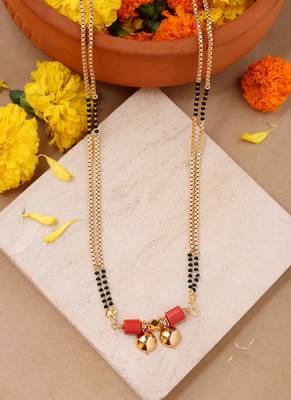 Golden And Black Beads Mangalsutra Long With Double Vati Tali 7