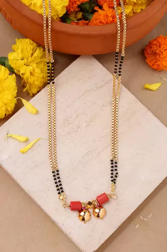 Golden And Black Beads Mangalsutra Long With Double Vati Tali