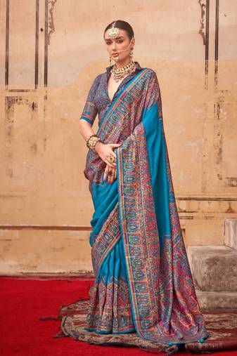 Royal blue poly viscose art silk pashmina saree