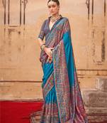 Royal blue poly viscose art silk pashmina saree