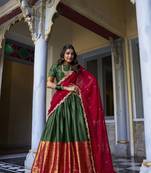 green Narayan Pattu With Zari Weaving Work Lehenga Choli