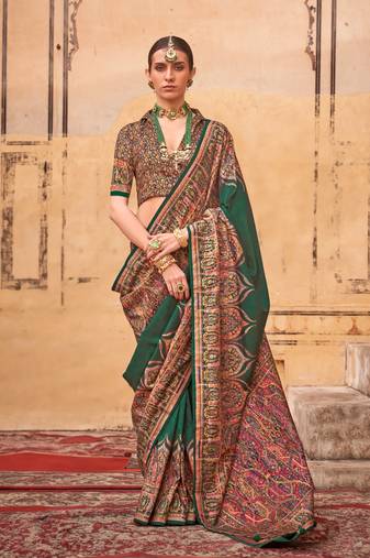 Dark green poly viscose art silk pashmina saree