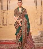 Dark green poly viscose art silk pashmina saree