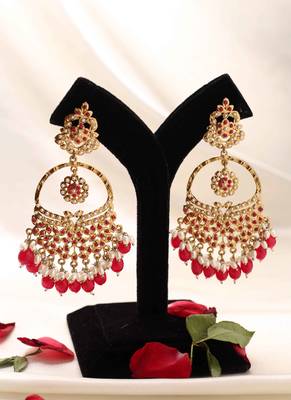 Pink polki chandbali earrings 1